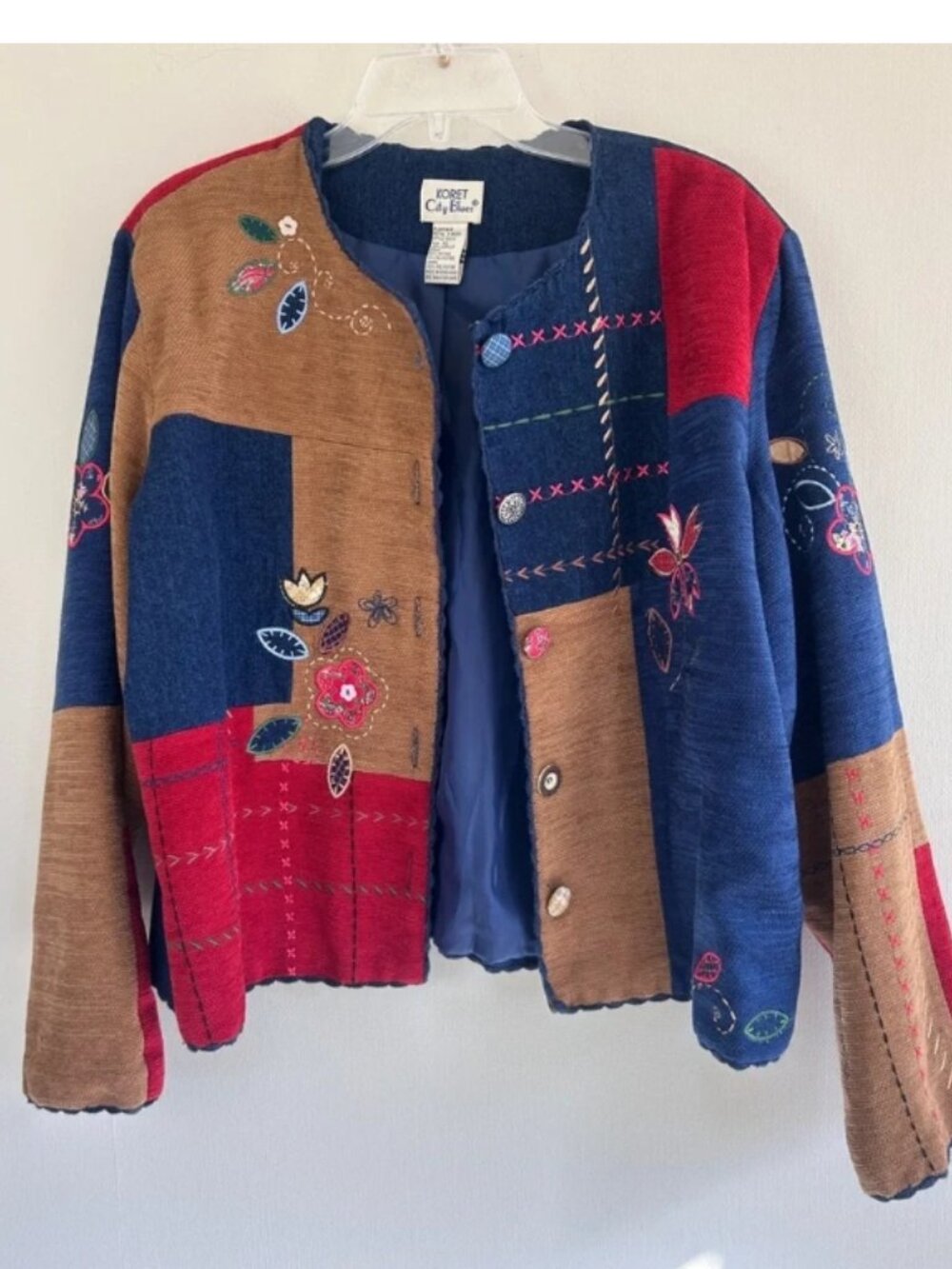 Vintage KORET City Blues 90s Artsy Patchwork Embroidered Statement Jacket - Picture 6 of 16